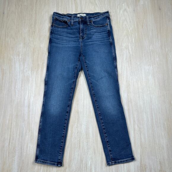 Madewell Stovepipe Dark Wash Denim Jeans Straight Leg Stretch Casual Petite 27P - Picture 1 of 16